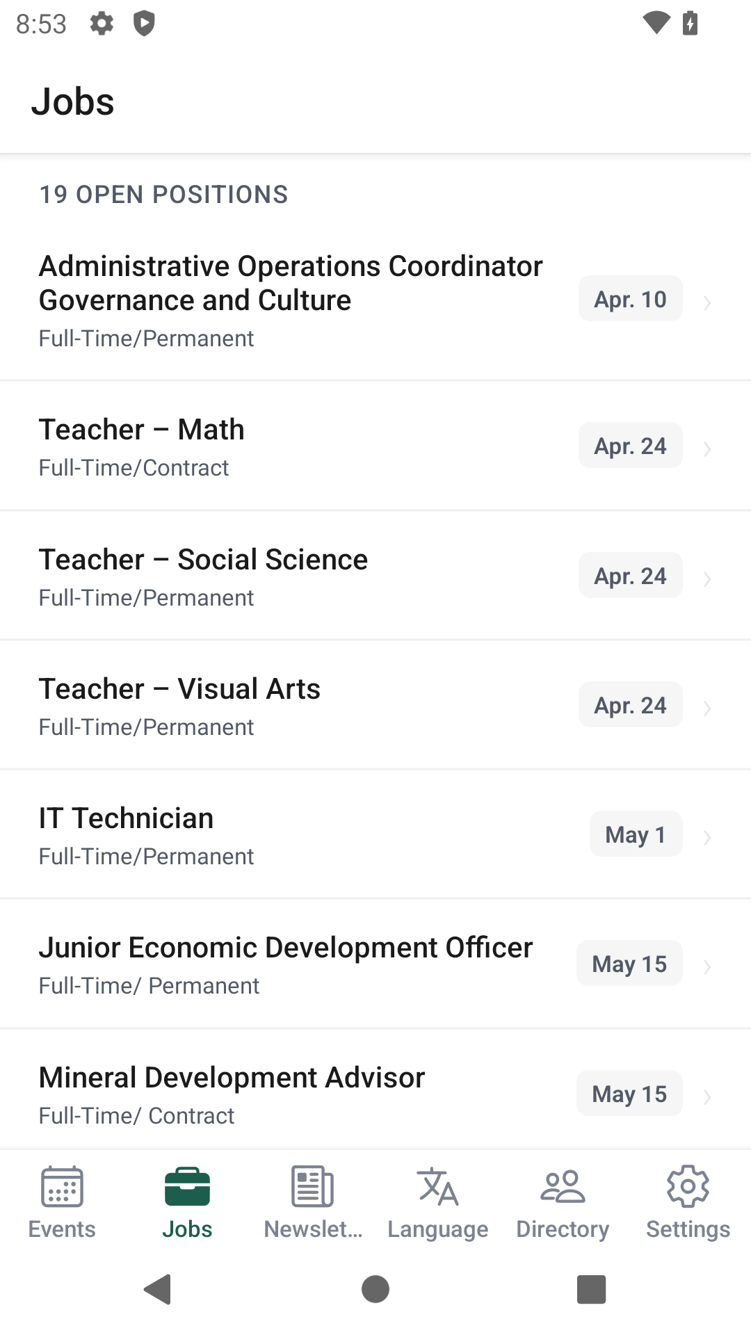 Jobs board listing community opportunities